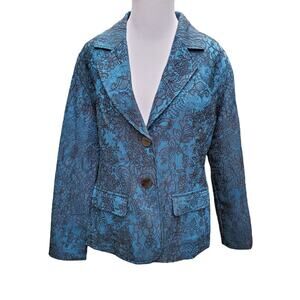 Chico's Sz 1 Turquoise Blue Green Black Lace Blazer Jacket Career Chicos…